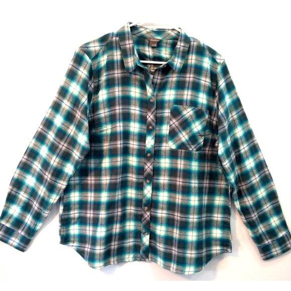 Eddie Bauer Women's Flannel Shirt Button Up Soft Blue Green Plaid  - XL  NWT - Picture 1 of 8